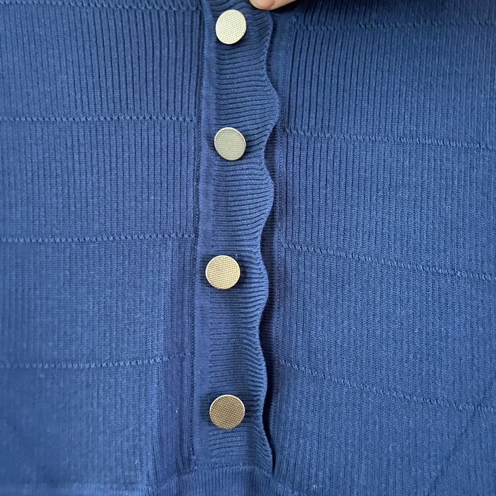 RW&CO. Blue Scalloped Button Midi Dress - Picture 2 of 4